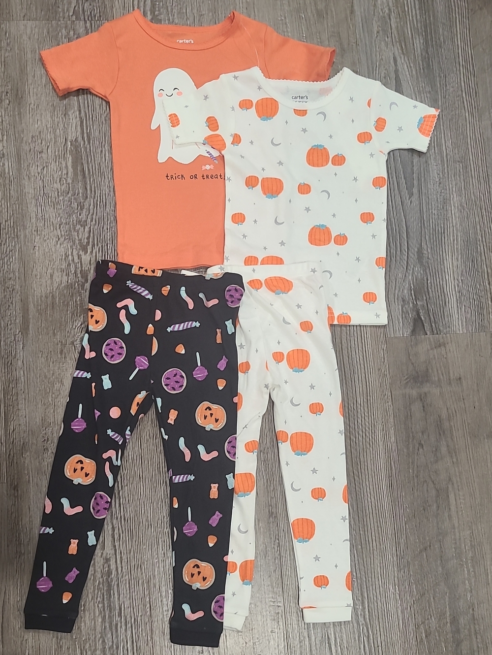Carter's Orange/White/Black Halloween Pajama Set - Pumpkins & Ghosts Size 2T